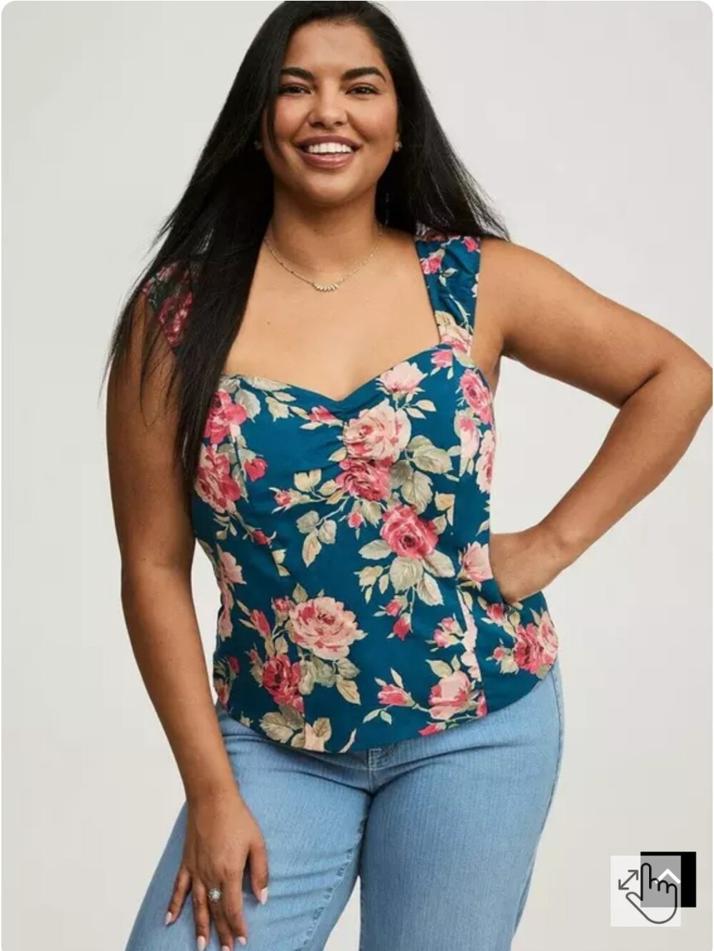 NWT Torrid Floral Challis Smocked Blue Pink Sleeveless Shirt 3 3x Womens V Neck